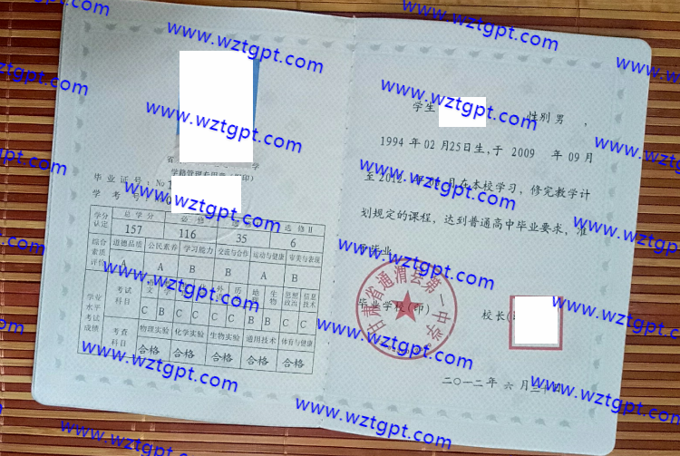 甘肃省通渭县第一中学高中毕业证样本