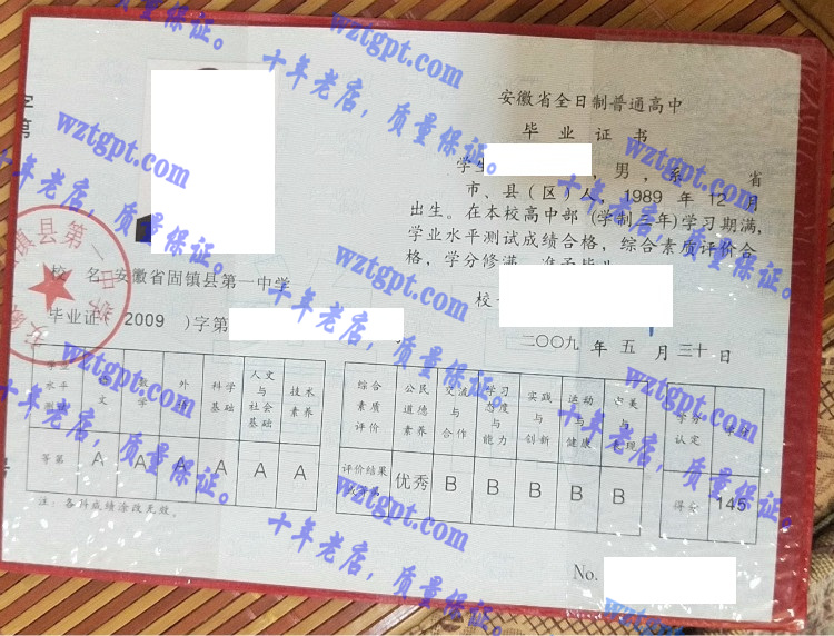 安徽省固镇县第一中学毕业证样本