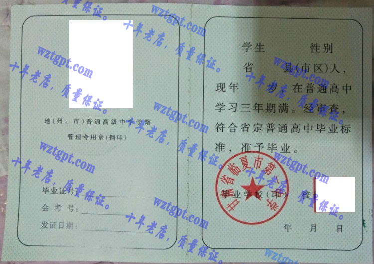甘肃省临夏市第一中学毕业证样本