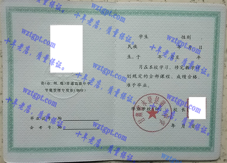 甘肃省永登县第一中学毕业证样本