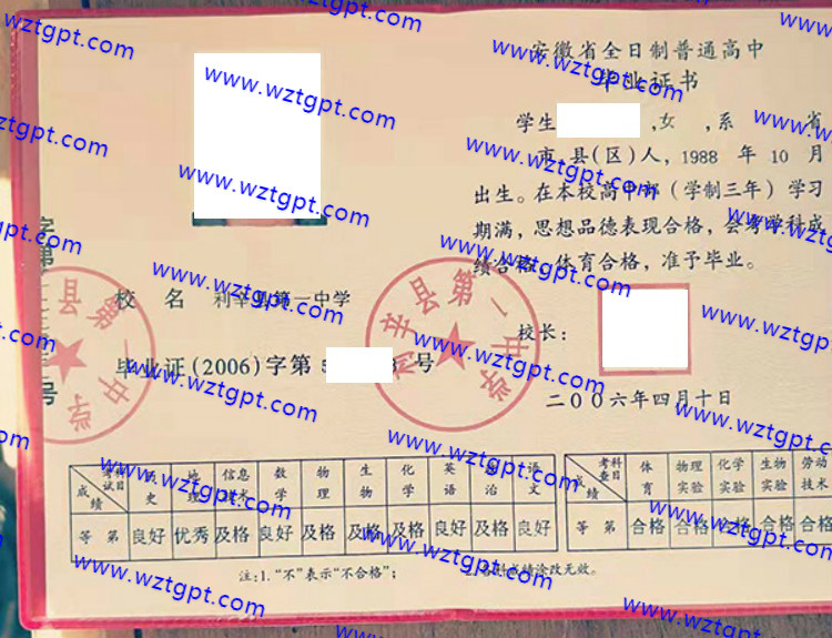 利辛县第一中学高中毕业证样本