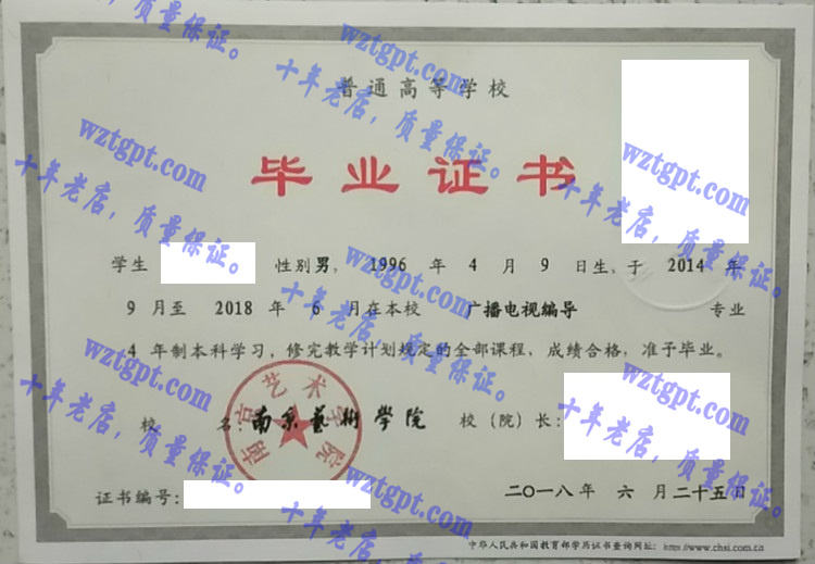南京艺术学院 毕业证样本