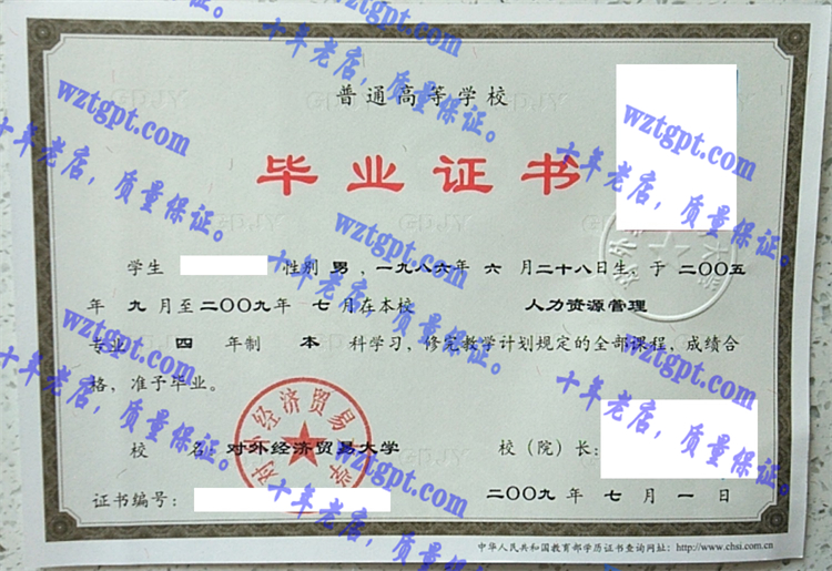 对外经济贸易大学毕业证样本