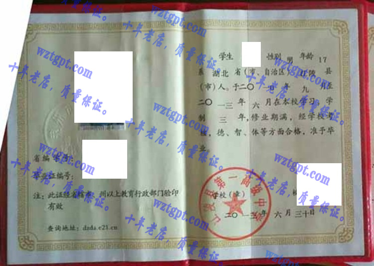 江陵县第一高级中学毕业证样本